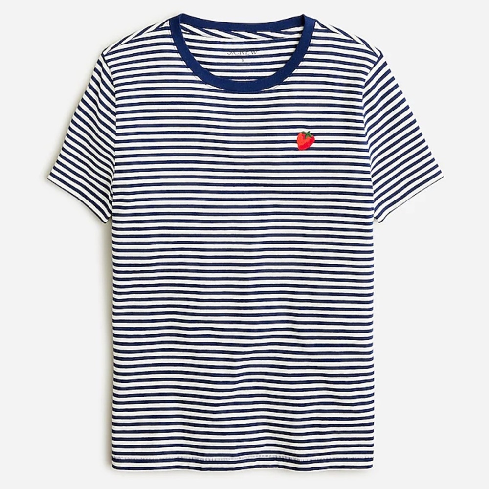 J.Crew Classic-fit embroidered strawberry T-shirt in stripe (XS)
